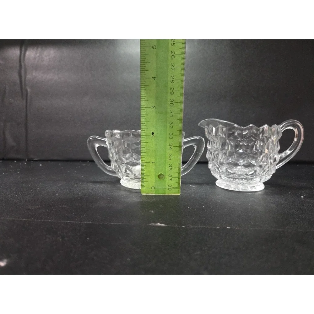 Fostoria‎ American Cubist Creamer and Sugar Set, Clear Glass Vintage Glassware